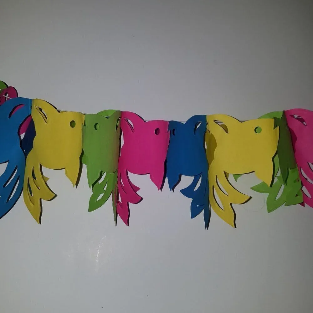 VTG Fish Paper Garland Green Yellow Pink Blue Amscan 10' Party Decor Fisherman